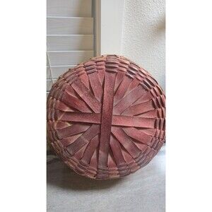 Handwoven Split Wood Lidded Basket Primitive Farmhouse Storage Red Accent 10.5"